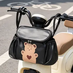Cute Bear Pattern Waterproof Electric Scooter Front Bag, Large Capacity Universal Handle Storage Bag, Durable Scratch-Resistant Hanging Pouch