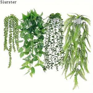 Promotions4 Packs Fake Plants Hanging with Pots Artificial Ivy Vine Faux Eucalyptus Hanging Plants, Boston Fern, String of Pearls for Home Room Wall Shelf Indoor Outdoor DecorSpecials