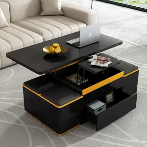 [Bellemave]VIBE HAUS Lift-Top Coffee Table with Storage Stools, Modern Center Table with Foldable Top, Multi-Functional Adjustable Coffee Table for Living Room(OLD SKU:N724P292506B)    RR