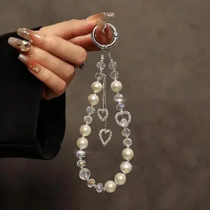 Luxury Pearl Beaded Handbag Chain Wristlet Short Strap Phone Case Car Keychain Bag Charm, Elegant Accessory for Women Phone Accessories Cell Phone Charm