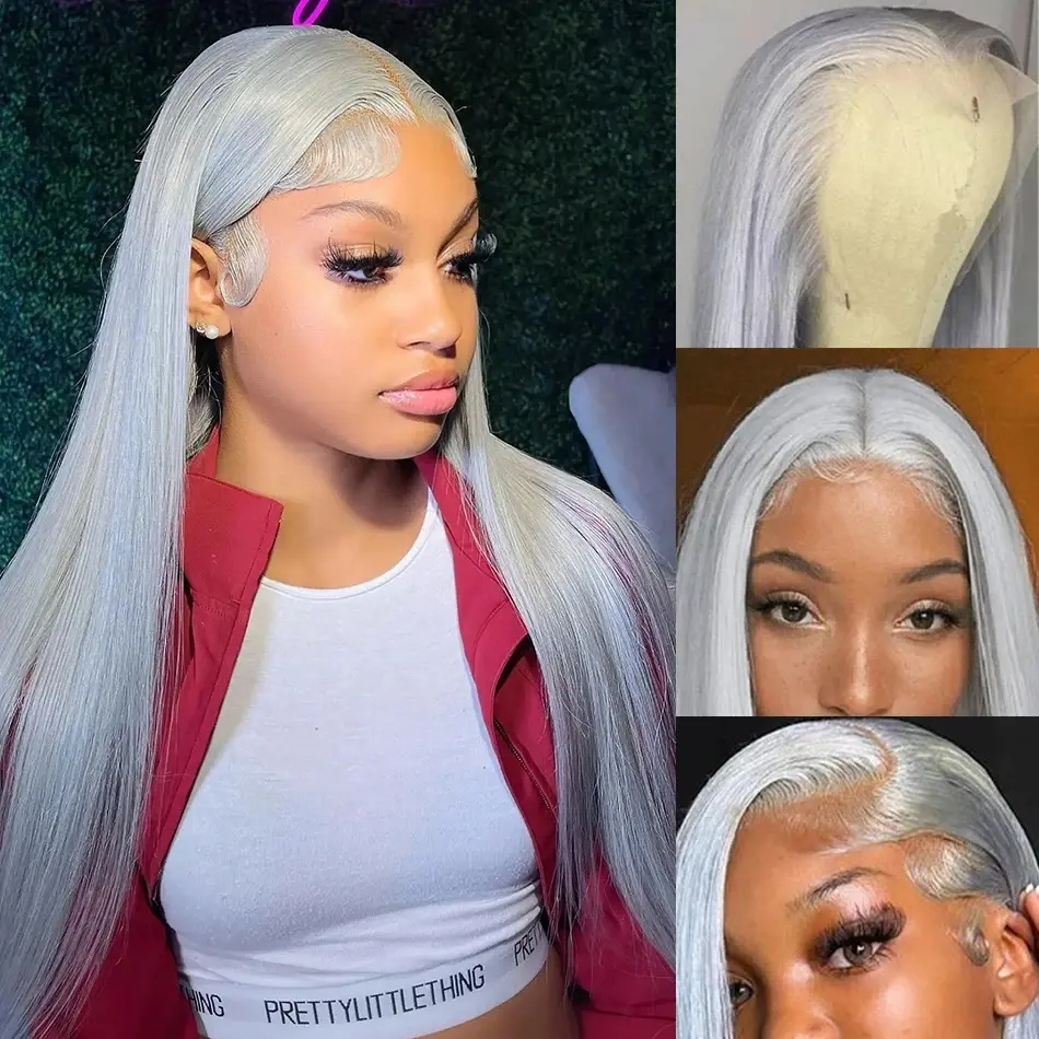 Aodbar hairs Aodbar hairs 28 Inch Long Silky Straight Frontal Wig Glueless 13x4 Free Part Lace - Pre Plucked Natural Grey Hair System with Heat Resistant Fibers, 180% Density for  Women, Daily & Party Wear