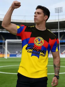 Mexico America Football Short Sleeve T-Shirt, Men's Blue Colorblock Casual Sporty Print Top, Fitted Short Length, Gym Workout Tops