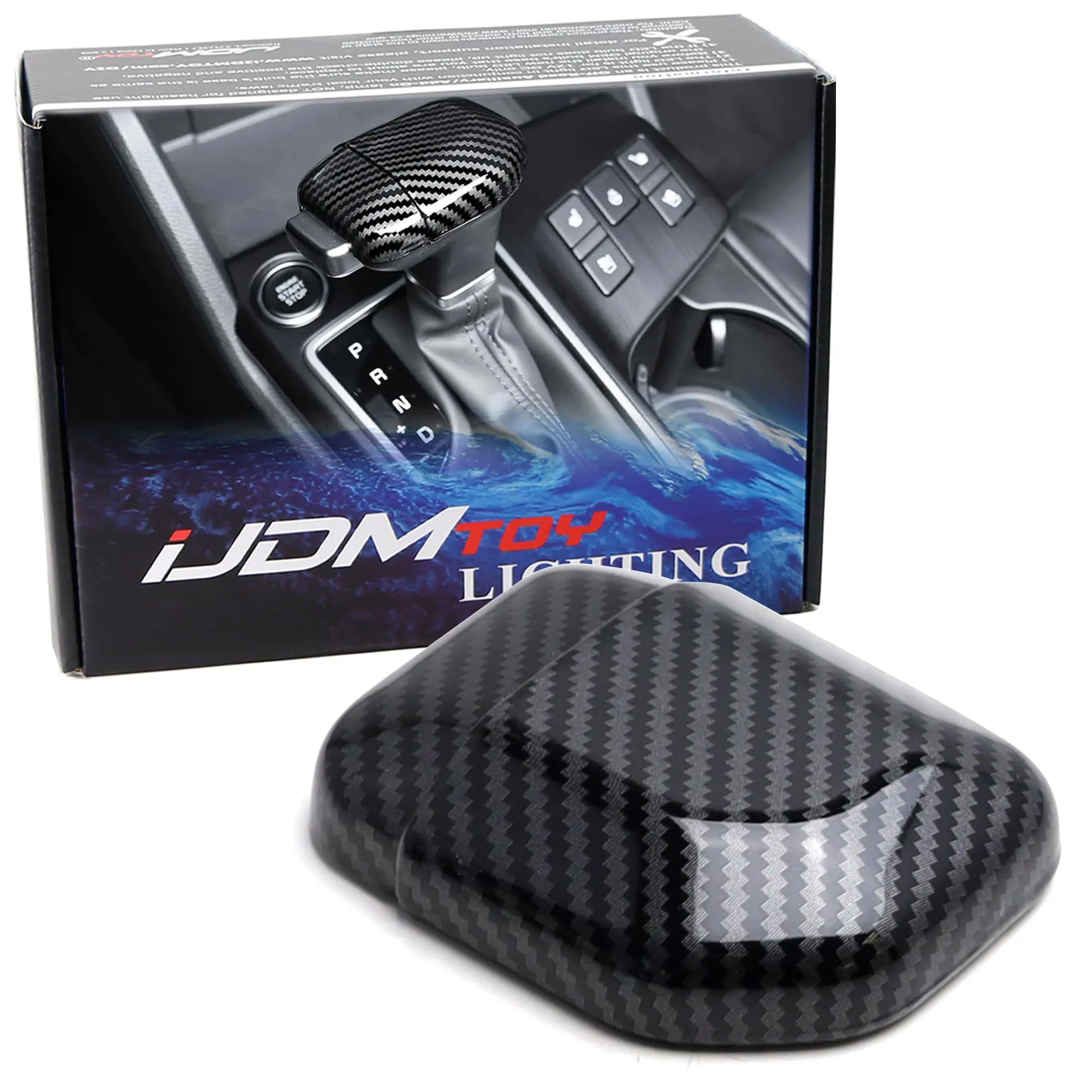 iJDMTOY Gloss Black Carbon Fiber Twill-Weave Pattern Shift Knob Cover Trim For Kia K5 Sportage Sorento Carnival, etc