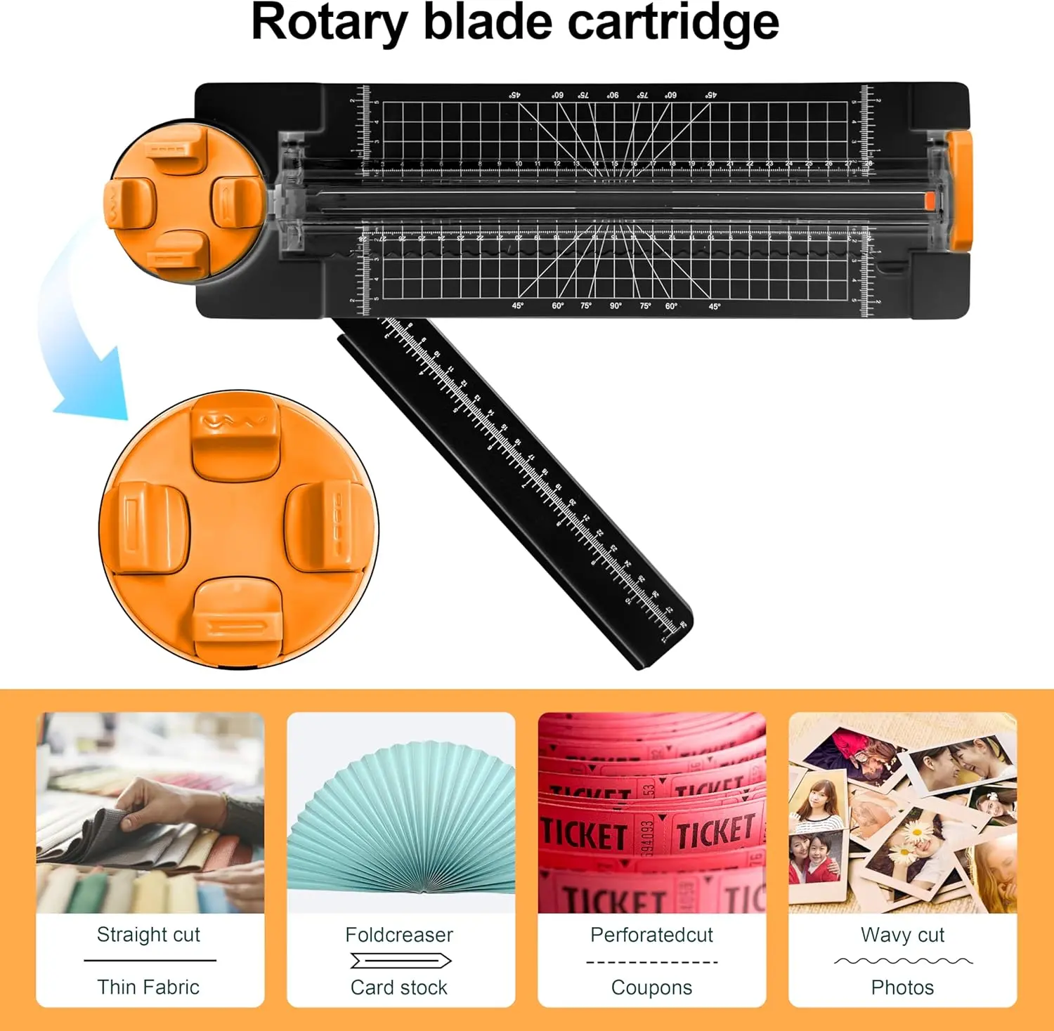 4-in-1 Paper Cutter - 12" Paper Trimmer Multi-Function Scrapbooking Tool with Straight, Wave, Perforated & Creasing Blades for Craft Paper,Cardstock, Coupon, Label, Photo,Postcard (Black)