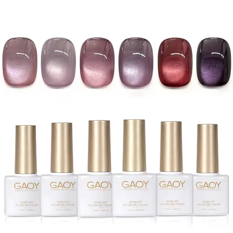 GAOY Purple Glitter Cat Eye Gel Polish 6 Colors, Violet Flame | UV Lamp Required, Holographic, Nail Art DIY at Home, Salon Manicure Pedicure, Long Lasting, Gift for Women
