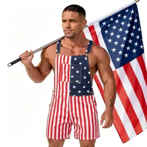4th of July American Flag Overalls for Men and Women USA 250th Anniversary Shorts Stretchy Denim Romper Memorial Day Coveralls Patriotic Gifts for Couples Memorial Day Workwear Summer Independence Day Jumpsuits Fashion Menswear Outdoor Outfits Blue Boat