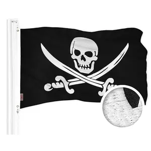G128 Pirate Jolly Roger Swords Flag | 1x1.5 Ft | ToughWeave Series Embroidered 300D Polyester | Novelty Flag, Embroidered Design, Indoor/Outdoor, Brass Grommets
