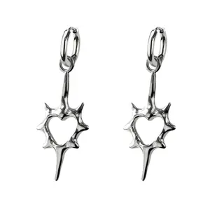Spiked Heart Dangling Huggie Hoop Earrings - Pair - 316L Stainless Steel