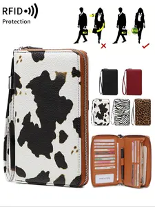 Vintage Multi-Functional Large Capacity Women's Wallet, RFID Blocking PU Leather, Zipper Card Holder, Business Casual Style with Wrist Strap, RFID Blocking Purse, RFID Blocking Wallets