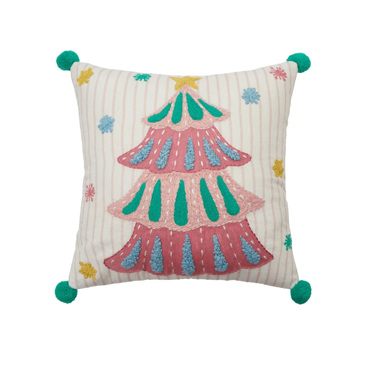 PEKING HANDICRAFT 31DD77C16SQ 16x16 in. Square Seat Cushion - Holiday Brights Tree with Pom Pom Poly Fill, Comfy, Durable, Soft Padded, Multi-Color Bedroom Decorative Accessory, Comfy Cushions, Durable Cushions