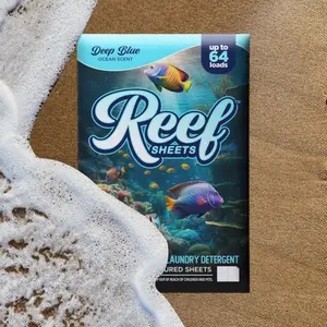 Reef Sheets Deep Blue Ocean Scented Laundry Detergent Sheets - Eco-Conscious Plastic-Free Dissolving Sheets 3 Pack (Up To 192 Loads)