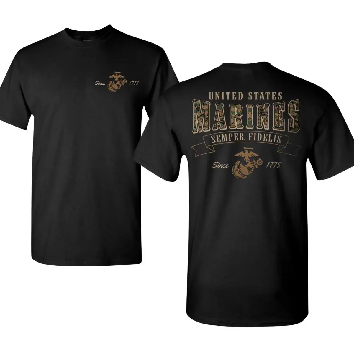 US Marines Shirt, Vintage Military Graphic Tee, Semper Fidelis 1775 Camo Print T Shirt, Eagle Globe Anchor Marine Corps Shirt, Soft Cotton Blend T Shirt, Patriotic Apparel for Men Women, Gift for Veterans Marines Supporters Menswear Top Tshirt Streetwear