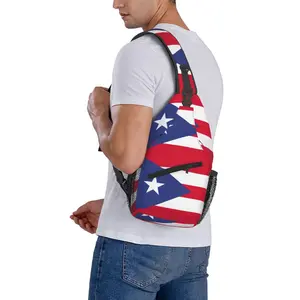 Puerto Rico flag Large capacity crossbody bag, multifunctional foldable lightweight men's crossbody bag, travel outdoor sports daily commuting bag