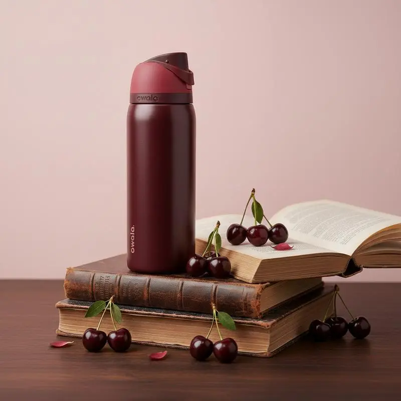 Owala FreeSip Water Bottle 24oz 32oz Black Cherry Red Leakproof Stainless Steel Insulated Tumbler
