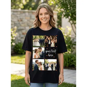 Custom Photo T Shirts Personalized Multiple Picture Collage Add Your Text Wedding Anniversary Couple Gifts Short Sleeve Crewneck Graphic Tees Men Women Unisex Birthday Present Customized Image Grid De