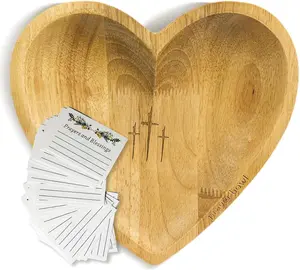 Prayer bowl with card, heart-shaped wooden prayer bowl, Christian gift for men and women, wooden prayer dough bowl, heart-shaped decorative bowl, Mother's Day gift, birthday, retirement, religious gift for mom and dad