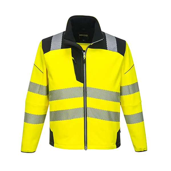 Portwest T402YBRXXXL Vision Hi-Vis Softshell Jacket - 3XL, Fleece-Lined, Water Resistant, Hook and Loop Closure, CE Certified, Contrast Silver Zip (Work Safety Equipment for Home Improvement & Security), Reflective Trim