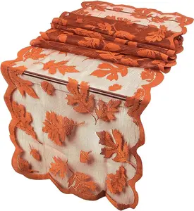 Fall Table Runners with Maple Leaves, 13 x 72 Inch Thanksgiving Table Runner Decorations Harvest Lace Orange Table Runners Fall Home Decor Thanksgiving Dinner Party Autumn Table Decor