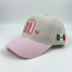 Pink Mexico Baseball Hat with Heart & Flag Embroidery for Stylish Outfits - Gorra para Mexicanas