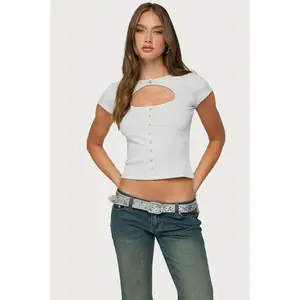 Tyla Button Up Keyhole Cutout Top