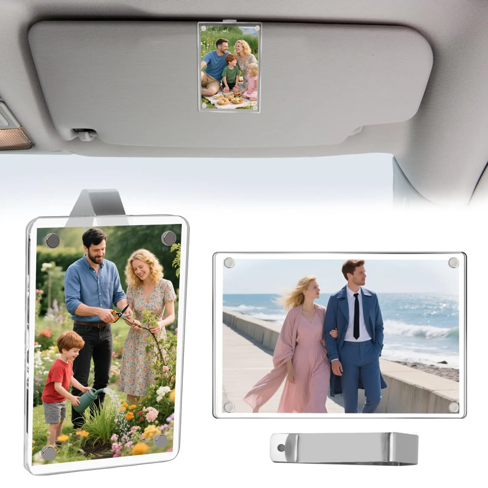 Strong Magnetic Four - Corner Adsorption Acrylic Photo Frame, Fits 2.4×3.5 Inch Photos, Universal for Car and Desktop