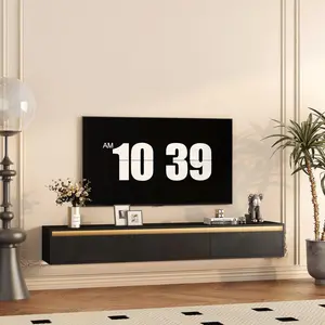 68.9 Inch Floating TV Stand Fit Up to 75 Inch TVs, Wall Mounted Black TV Console with Touch Control LED Lights & Pre-Installed Power Outlet with USB Ports, Modern Hidden Storage Floating Entertainment Center TV Shelf for Living Room