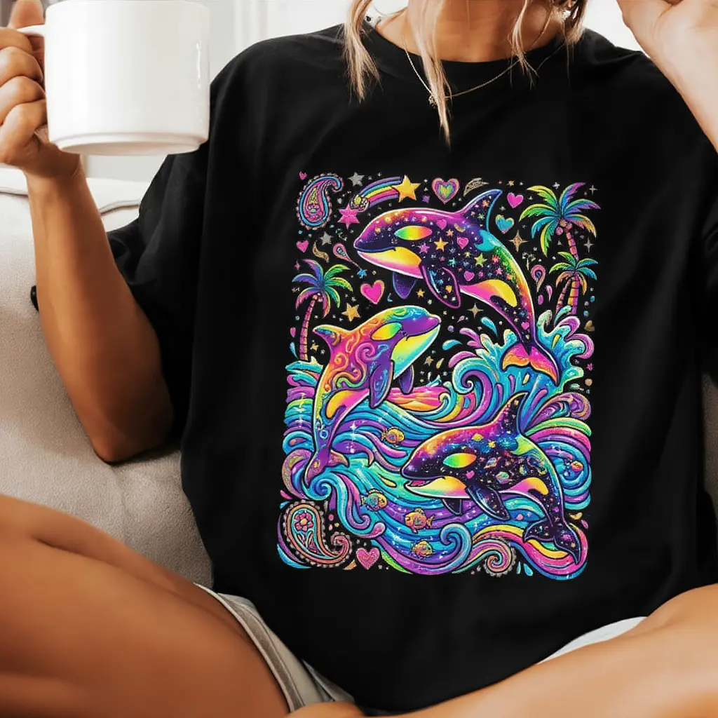 Comfort Colors Neon Orca T-Shirt | 90s Millennial Retro Aesthetic