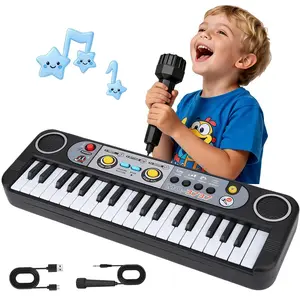 37 Keys Piano Keyboard for Kids, Portable Electronic Piano for kids with Microphone - 3 Timbres, 8 Rhythms, 24 Demo Music Keyboard Piano Toys Best Birthday Christmas Gift for 1-3 Year Old Boys and Girls (Black)