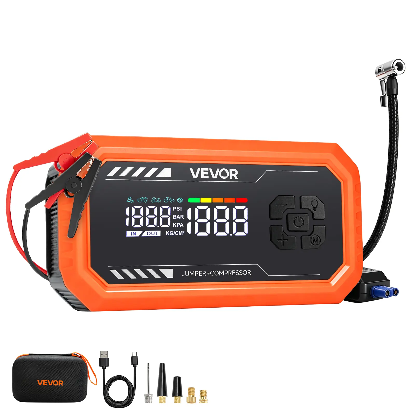 VEVOR Jump Starter with Air Compressor 3000A Peak Car Battery Jump Box, Portable for 9.0L Gas / 6.5L Diesel, 150 PSI Auto-Shutoff Tire Inflator, Power Bank, 12V Battery Charger, with LED Flashlight
