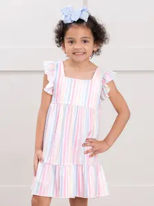 Pastel Striped Flutter Sleeve Dress