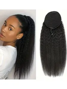 Yaki Straight Hair Ponytail, 16-22 Inch Density, Glueless Kinky Straight Textured, Adjustable Drawstring & Comfortable Clips, Clip Ins, Ideal for Daily Wear