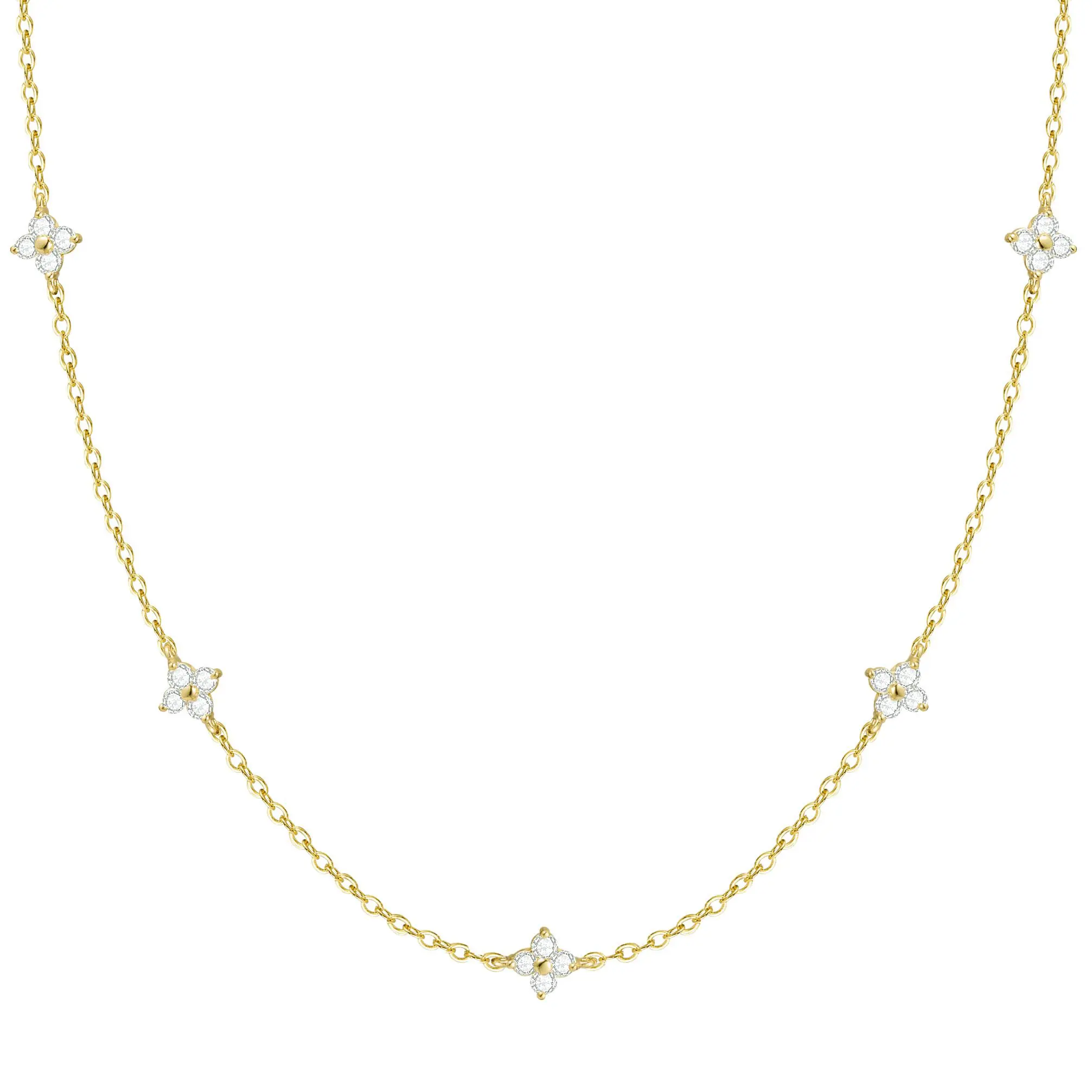 ZHESHY Dainty Flower Necklace 14K Gold Plated Simulated Diamond Collarbone Chain Fashion Jewelry Gift for Teen Girls