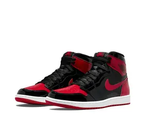 Black Red Patent Leather High Top Wear-resistant Retro Casual Trainers