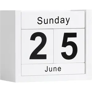 Wooden Block Calendar for Desk, Daily Desktop Perpetual Desk Calendar, Cute Date Display Blocks Desk Accessory for  Office Decor, Teacher, Classroom,  Yearly, White