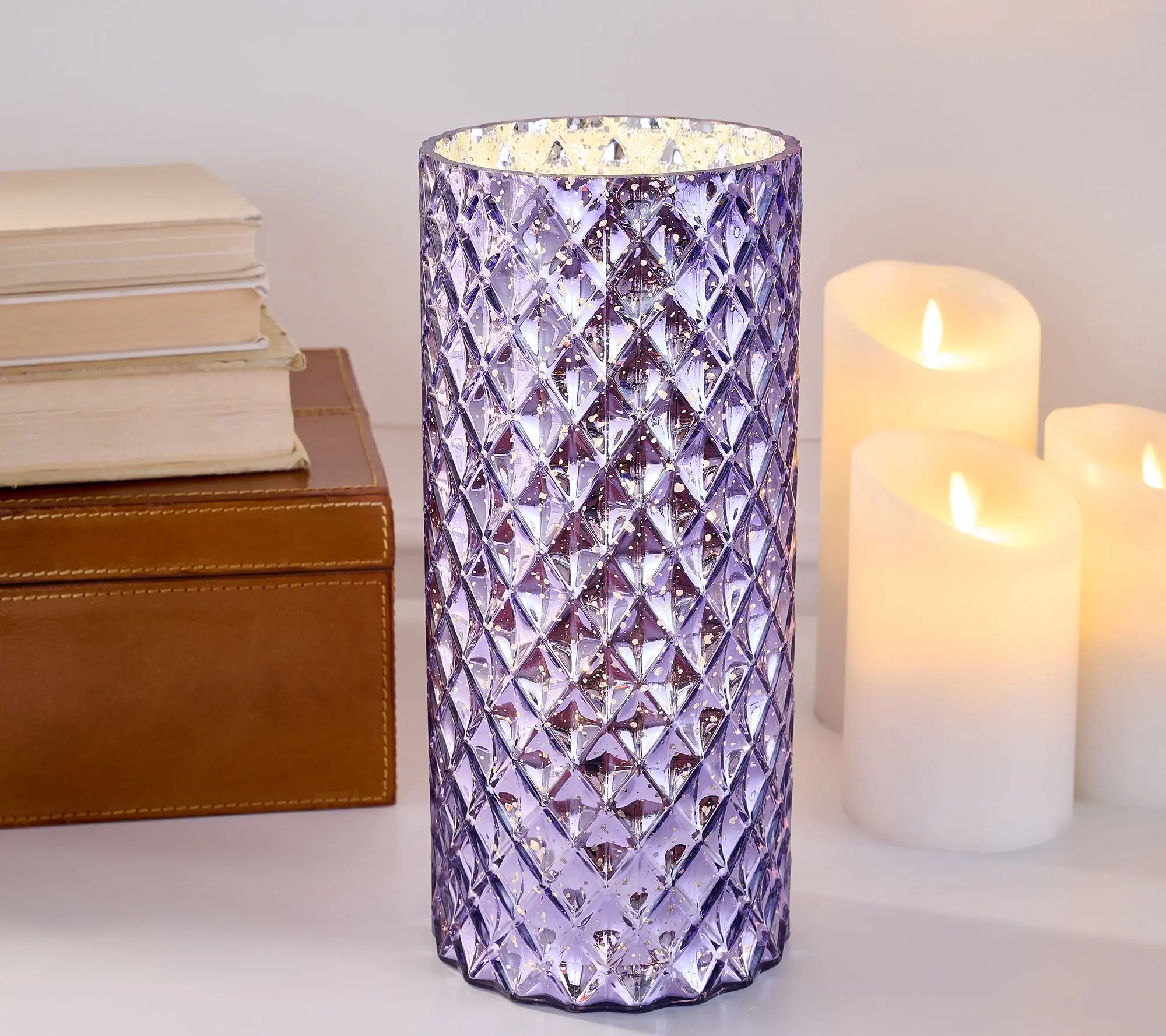 11" Illuminated Diamond Glass Hurricane by Valerie