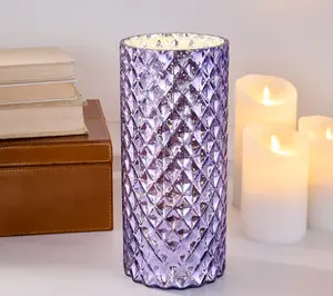 11" Illuminated Diamond Glass Hurricane by Valerie