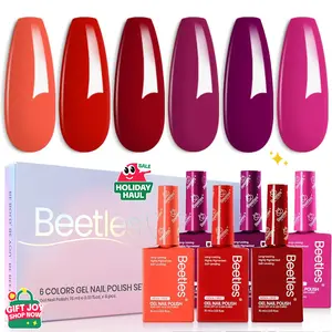 Beetles Gel Nail Polish Set Hema Free, 6 Colors 15ML Pastel Blue Yellow Pink Gel Polish Soak off Uv Led Lamp Baby Blue Yellow Purple Decorations Nail Art Colorful Bottle Summer Manicure for Women