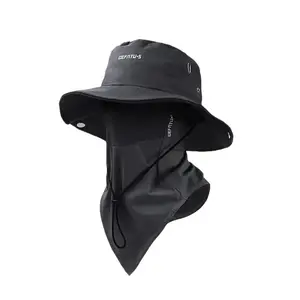 Unisex Sun Protection Hat with Neck Flap, Wide Brim Bucket Hat, Detachable Face Mask, Foldable Brim, Outdoor Sun Hat, Breathable Drawstring Closure, Fishing Hat, Suitable for Camping, Hiking, and Gardening
