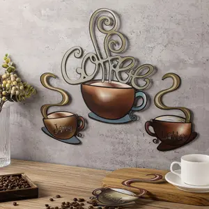 Coffee Cup Pattern Wall Decor, 4 Counts/set Vintage Metal Wall Art, Wall Decor for Home Kitchen Coffee Shop, Decoration Items