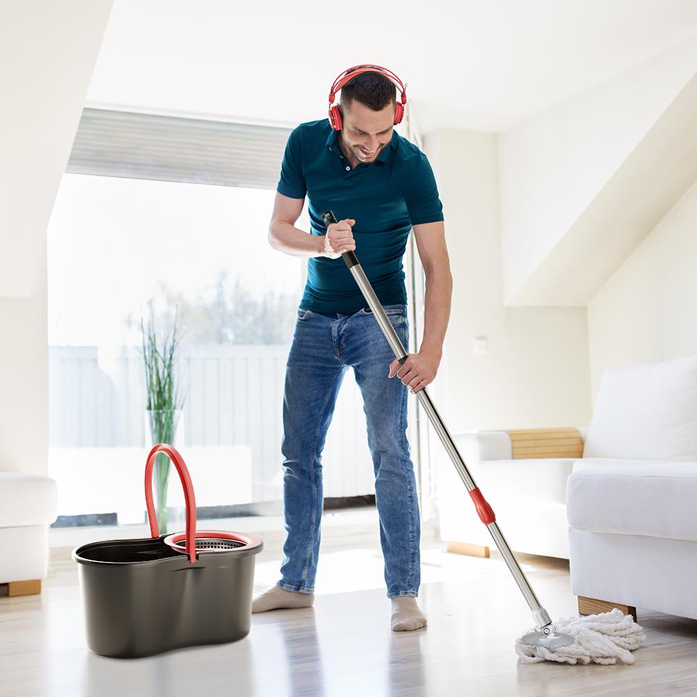 Spin Mop And Bucket Set with Wringer, 360° Rotating Mop Bucket System, Includes 3 Microfiber Mop Refill Heads And A 61-Inch Adjustable Stainless Steel Handle, Ideal for Bathroom Use, Efficient Floor Cleaning, Home Cleaning