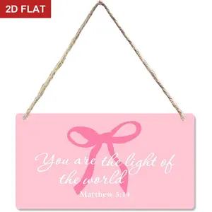 Pink Bows Christian Wooden Sign, Coquette Scripture Bible Verses Hanging Sign Hangable Wall Decor Religious Home Decor for Nursery Girls Room Home Bathroom, Girly Bedroom Apartment College Dorm Door Decor  11.8x5.9 In