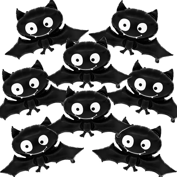 Black Halloween Bat Balloons - 35 Inch, Pack of 8, Spooky Halloween Balloons for Halloween Party Decorations, Baby Bat Balloon, Halloween Mylar Balloons