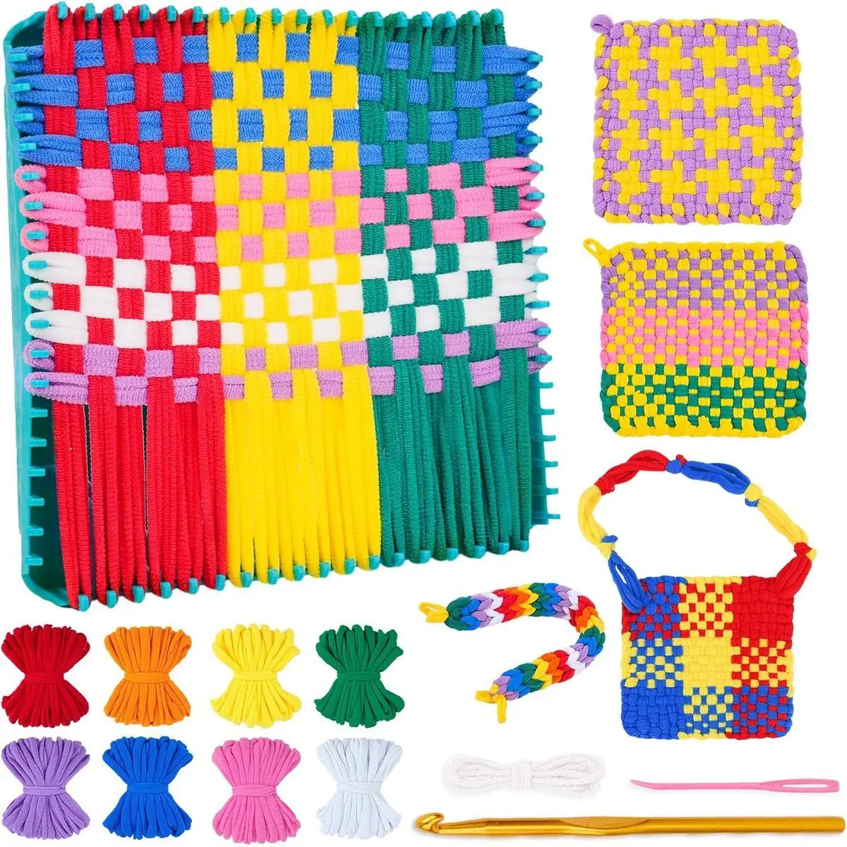 Potholder Weaving Loom Kit for Kids and Beginners, Knitting Crafts for Girls Ages 6-12 Year Old, 7" Pot Holder Loom with 224 Loops, Great Christmas & Birthday Gifts