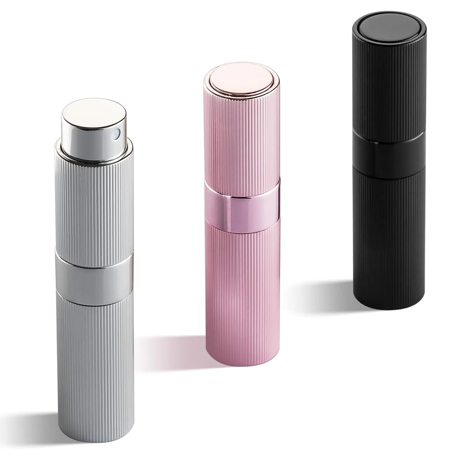8ML Sleek Striped Durable Glass Refillable Atomizer Kit - Easy Fill, Checkpoint-Friendly, Modern Travel Perfume Bottle with Twist Up Pump, Portable Empty Cologne Spray for Men, Home Organizer Storage Jar (Ideal for Father's Day)