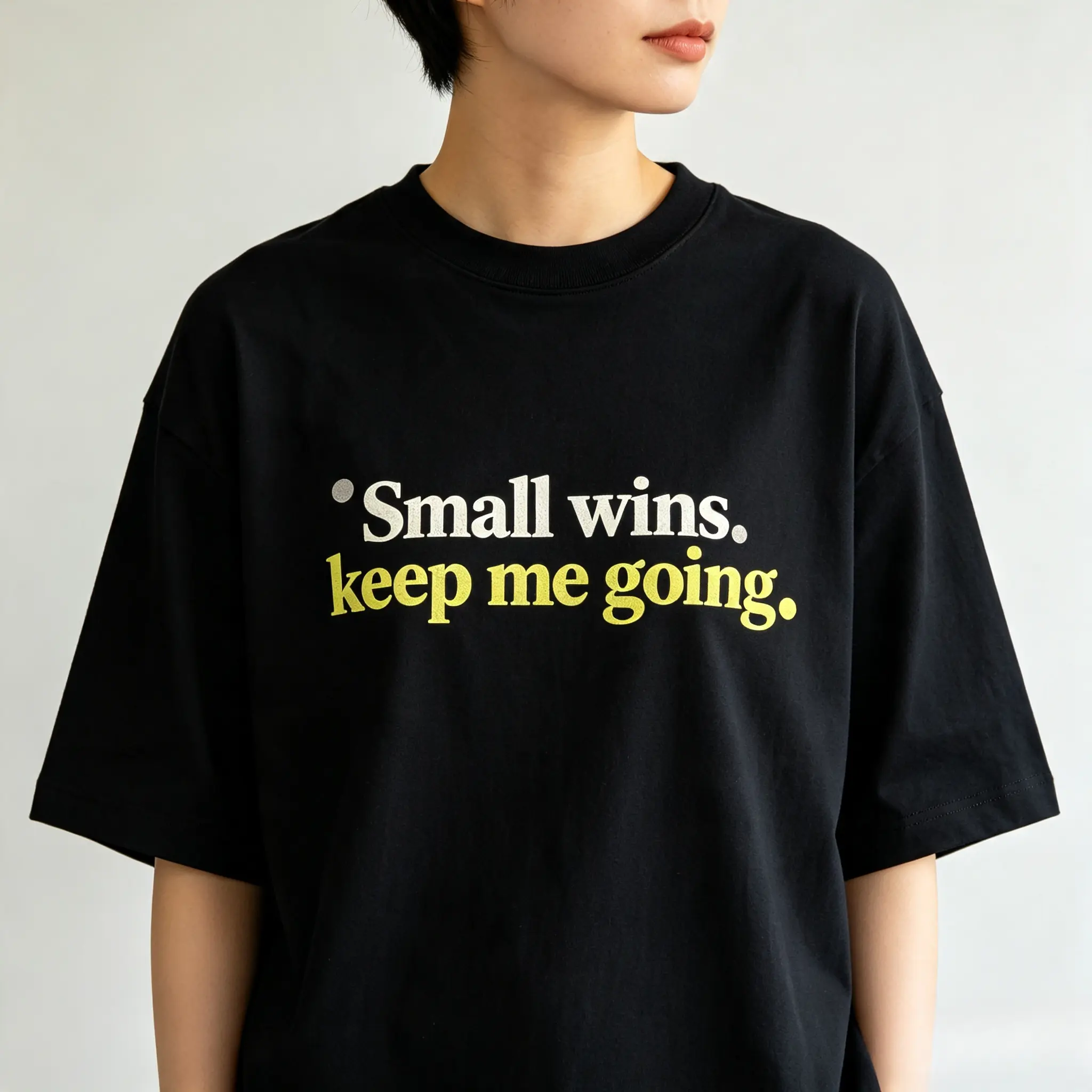 Small Wins Keep Me Going Tee, Inspirational Motivational Graphic Top, Positive Mindset Slogan, Retro Lettering Accent Design, 100% Cotton Crewneck T‑Shirt