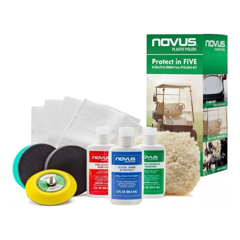 NOVUS Plastic Polish & Restoration Kit - Multi-Surface Scratch Remover for Acrylic, Plexiglass, Golf Carts & Helmets, Adds a Protective Layer, Liquid, Maintenance Pros, Plexiglass Polish, Easy Apply, Fast Fix, Diy Cart Refresh, Restorer, Protective Coat