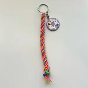 Donut Worry Rexlace Keychain - Colorful Braided Design with Donut Charm and Keyring Attachment