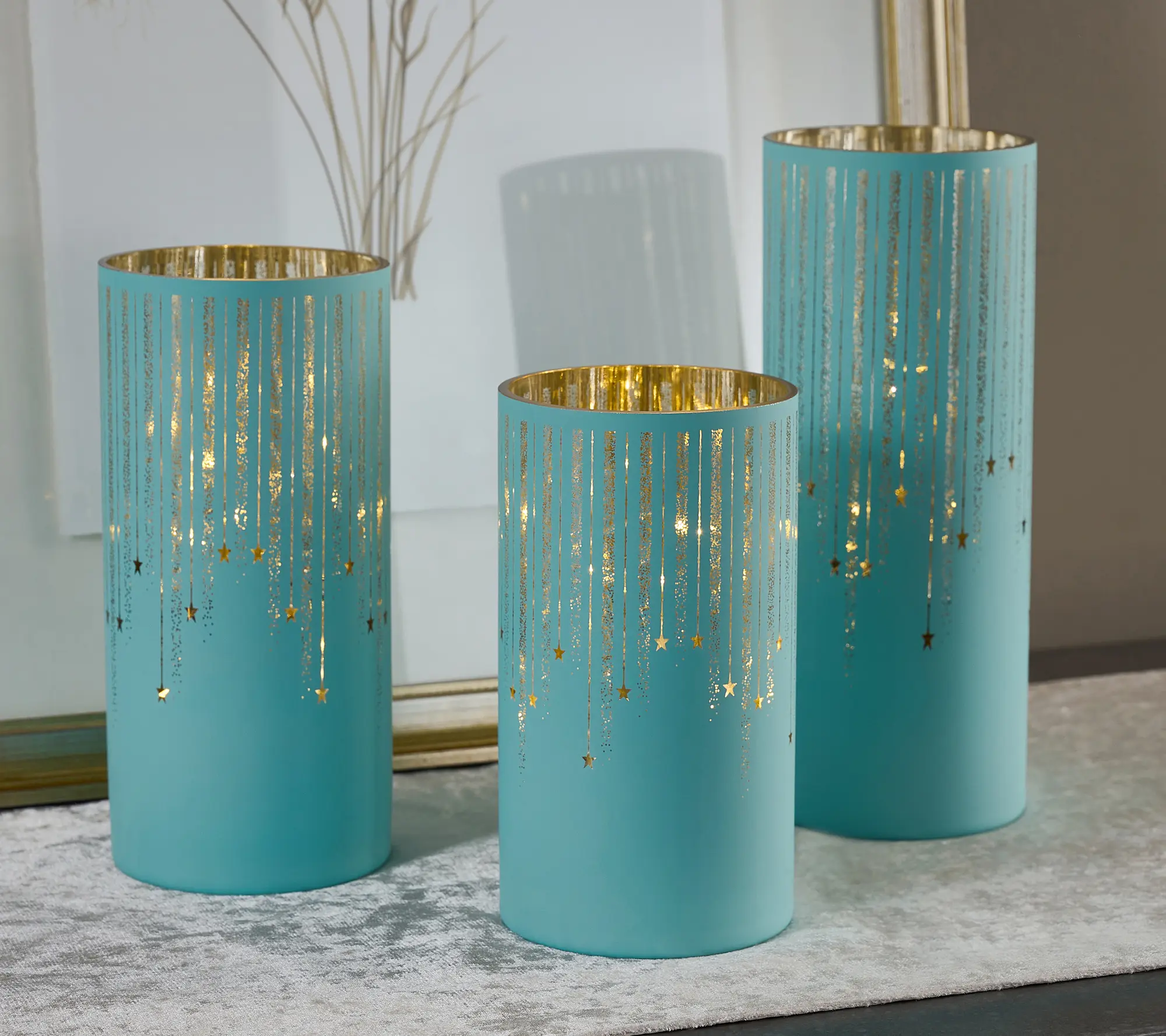 Set of 3 Illuminated Starry Night Hurricanes by Valerie Set of 3 Illuminated Starry Night Hurricanes by Valerie