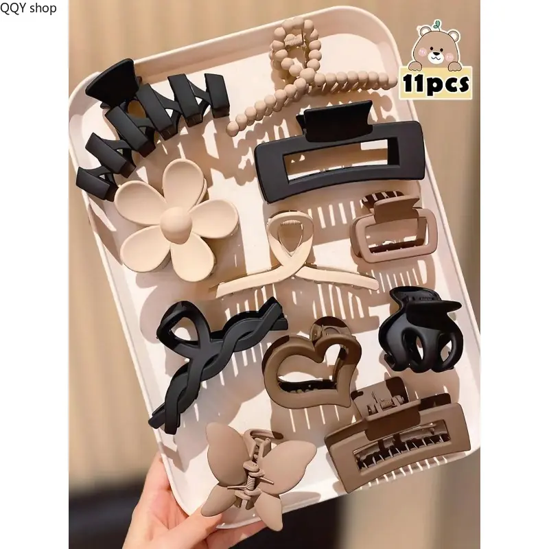 11PCS Matte Hair Claws Set, Solid Color Flat Claw Clips, Flower Hair Clip, Minimalist Fashion Hair Accessories for Women, Suitable for Thick Hair