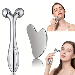 2 Pack Face Body Roller Massager 3D Y Shape Facial Lifting Tool Tightening Double Chin Reducer Beauty Device for Face and Body Facial Beauty Machine Silver